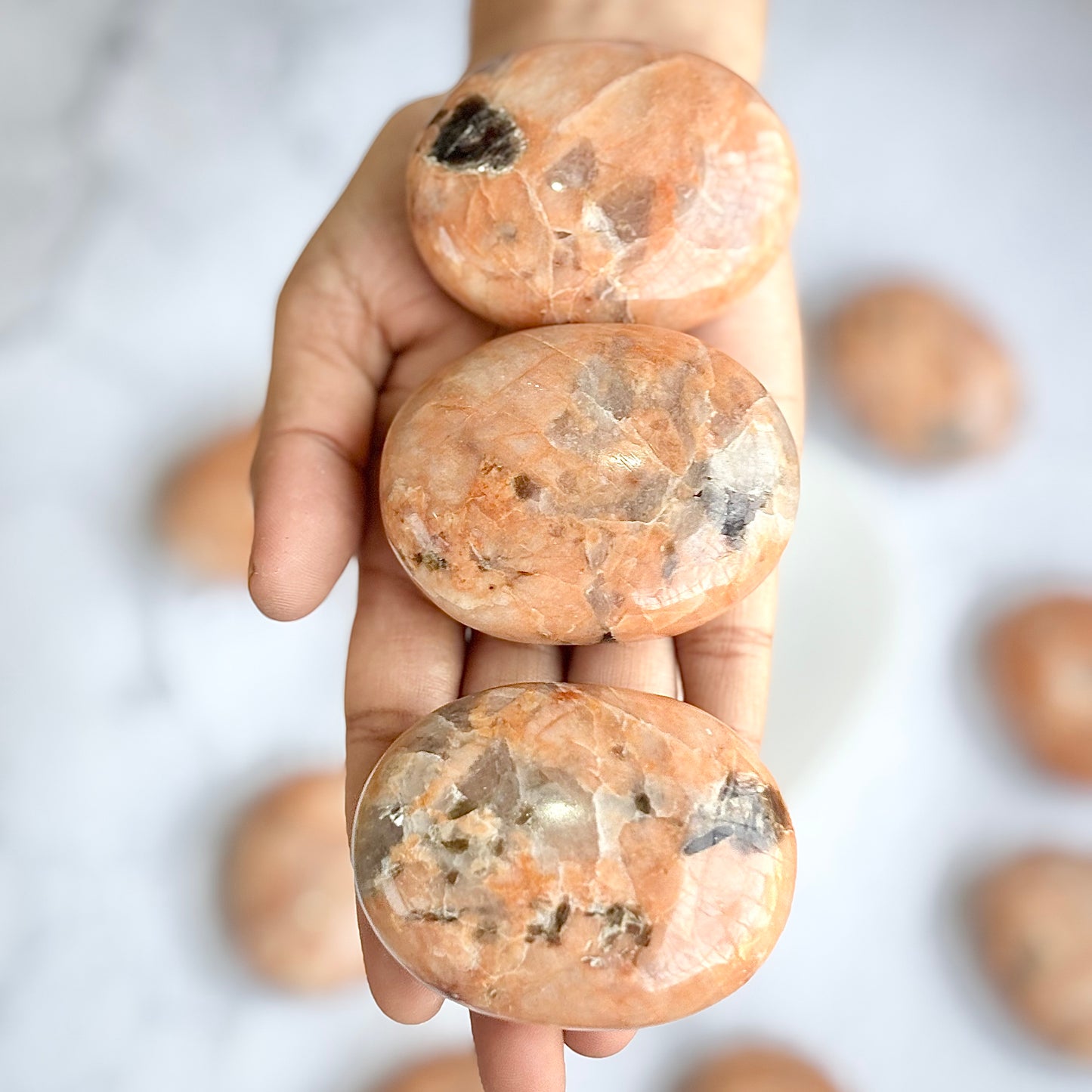 Peach Moonstone Palm Stone