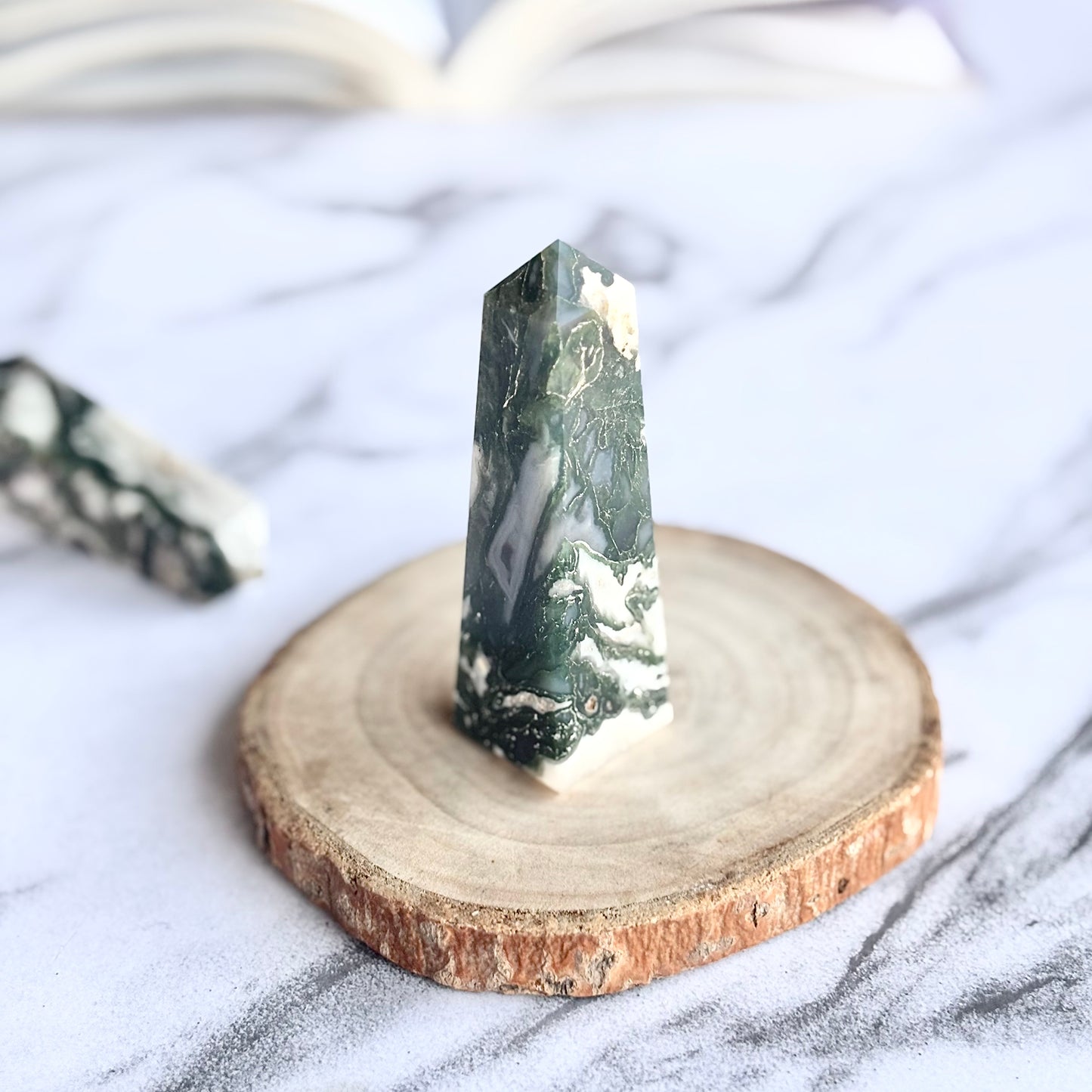Moss Agate 4 Facet Mini Tower