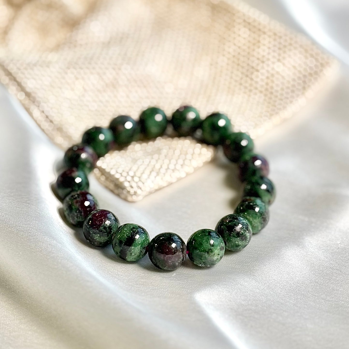 Ruby in Zoisite Round Bead Bracelet – 12mm