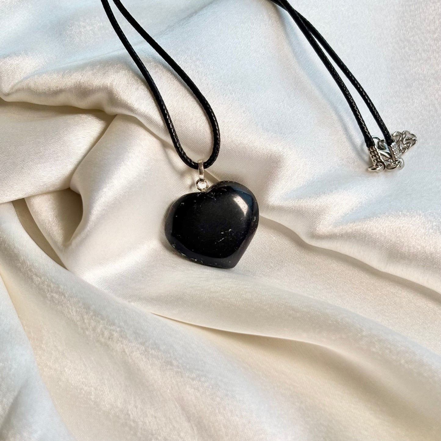 Black Obsidian Heart Pendant with Black Cord