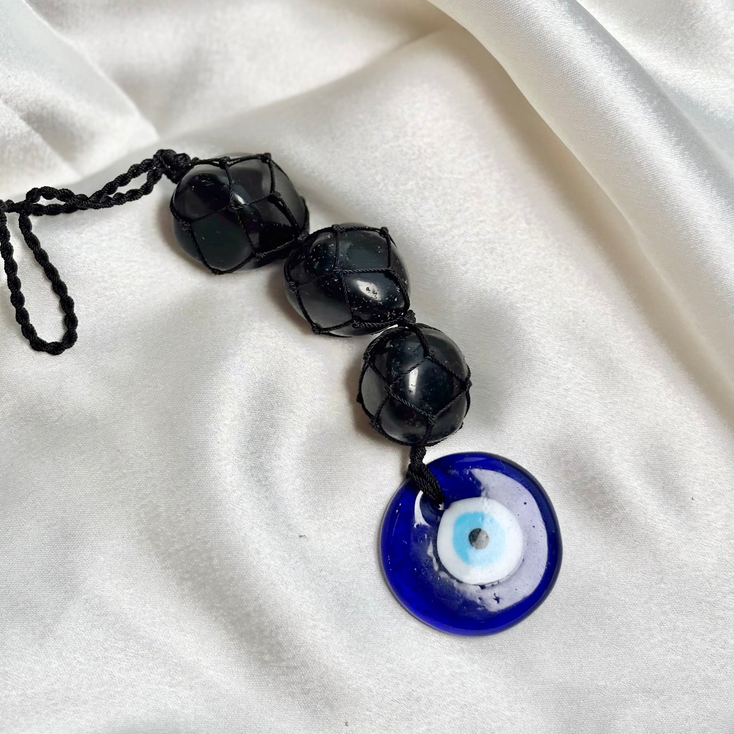 Black Obsidian Tumble Dangler with Evil Eye Charm