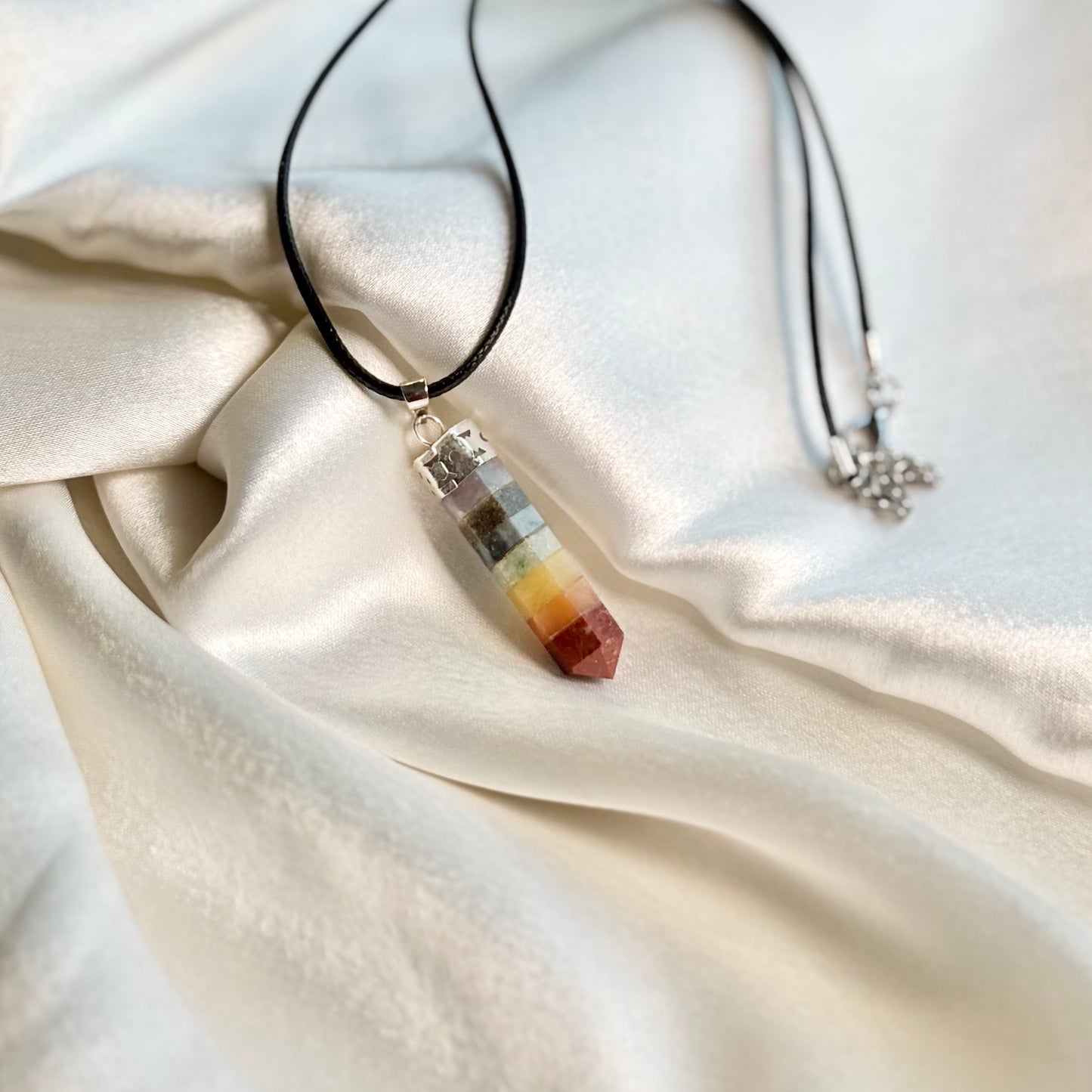 Seven Chakra Pencil Pendant with Black COrd