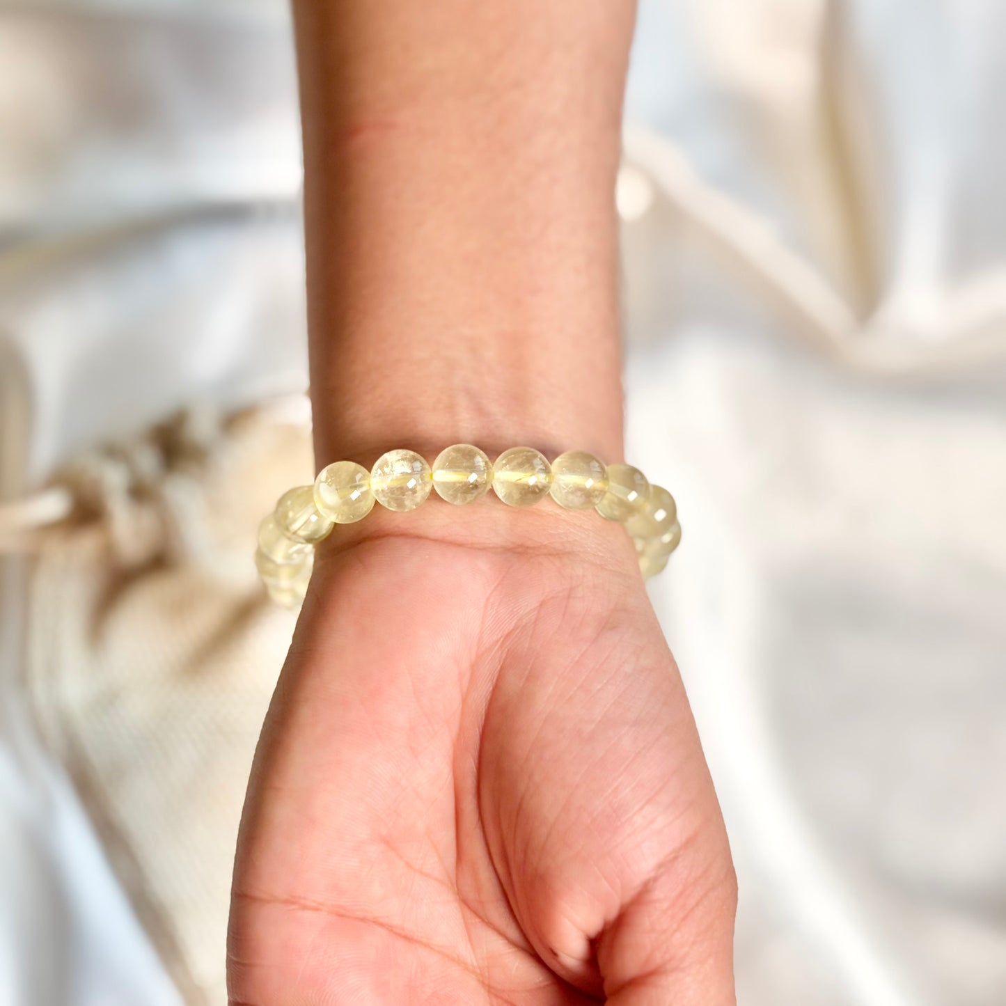 Lemon Quartz Round Bead Bracelet – 10mm