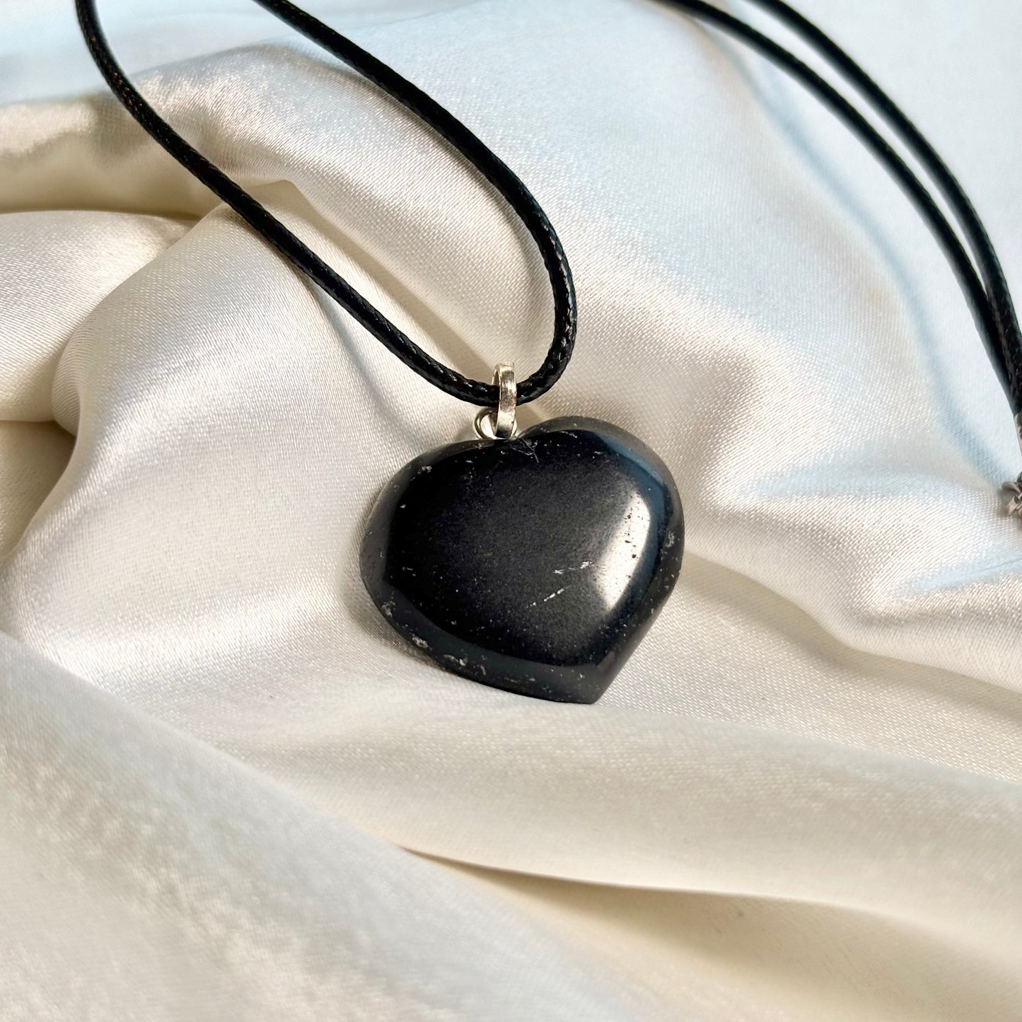 Black Obsidian Heart Pendant with Black Cord
