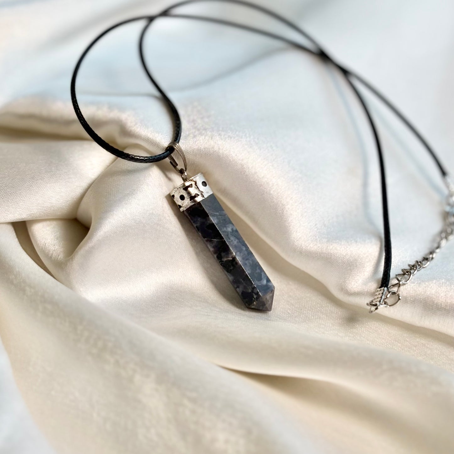 Larvikite Pencil Pendant with Black Cord