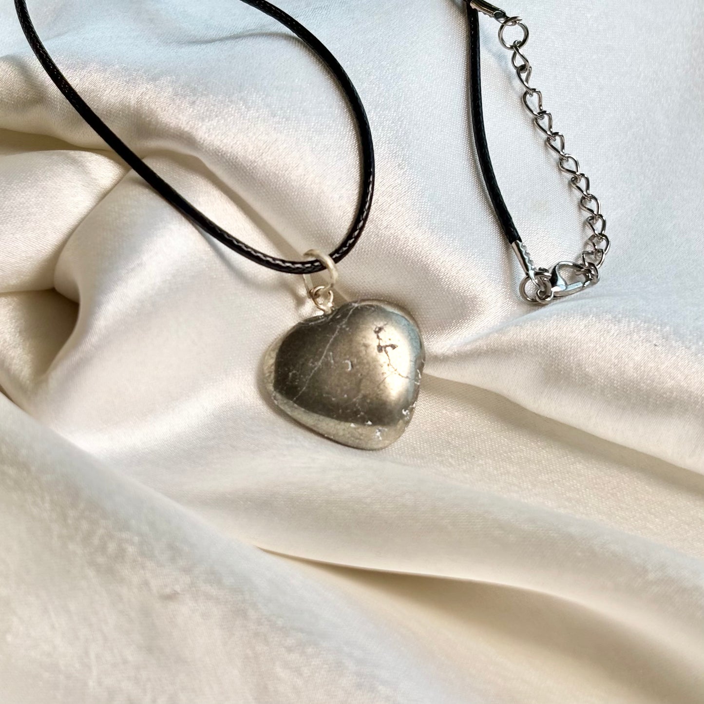 Pyrite Heart Pendant with Black Cord