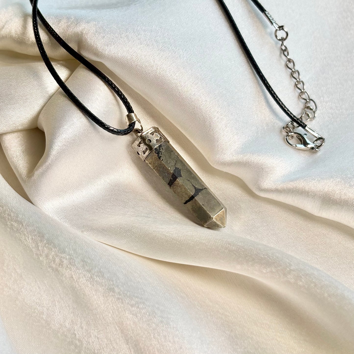 Pyrite Pencil Pendant with Black Cord