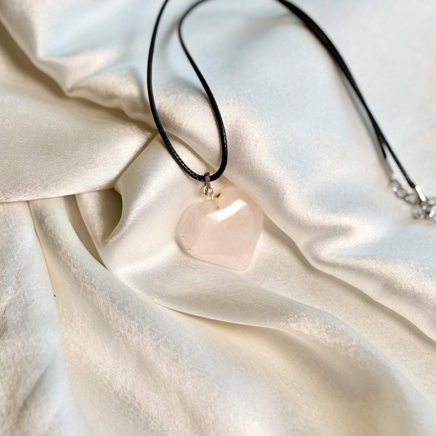 Rose Quartz Heart Pendant with Black Cord