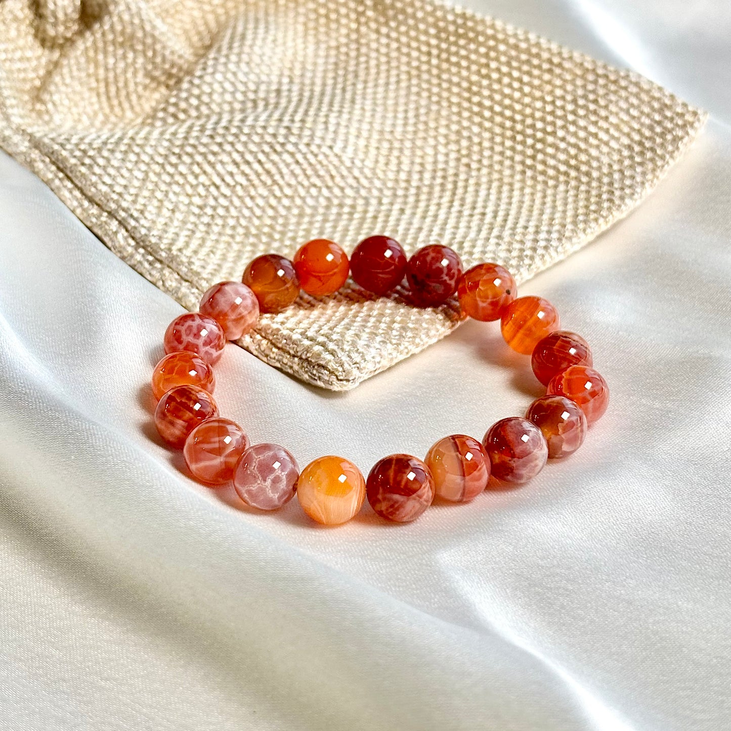 Fire Agate Round Bead Bracelet – 10mm