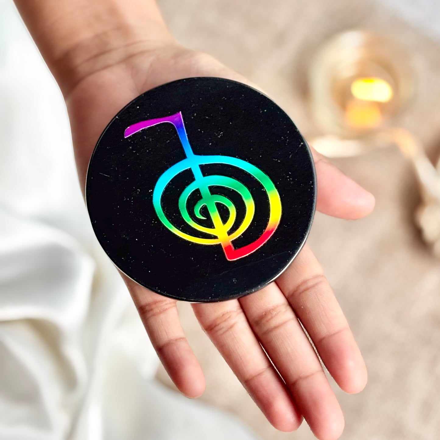 Zibu Symbol Engraved Black Obsidian Plate/Disk/Coaster