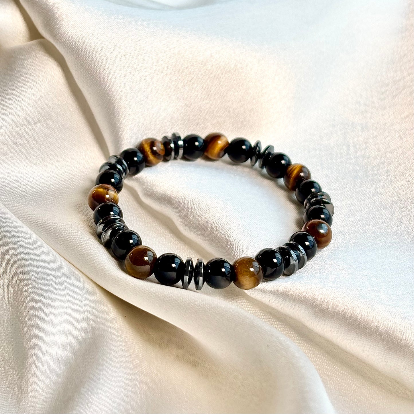 Fusion Bead Bracelet – Hematite, Black Obsidian & Tiger’s Eye