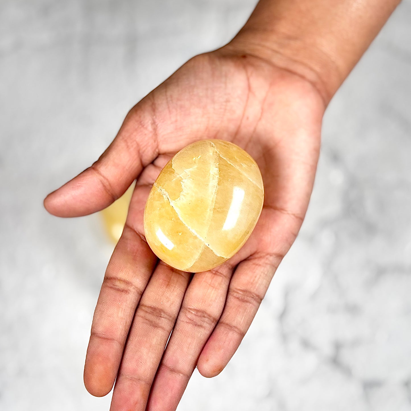 Yellow Calcite Palm Stone | Natural Polished Stone
