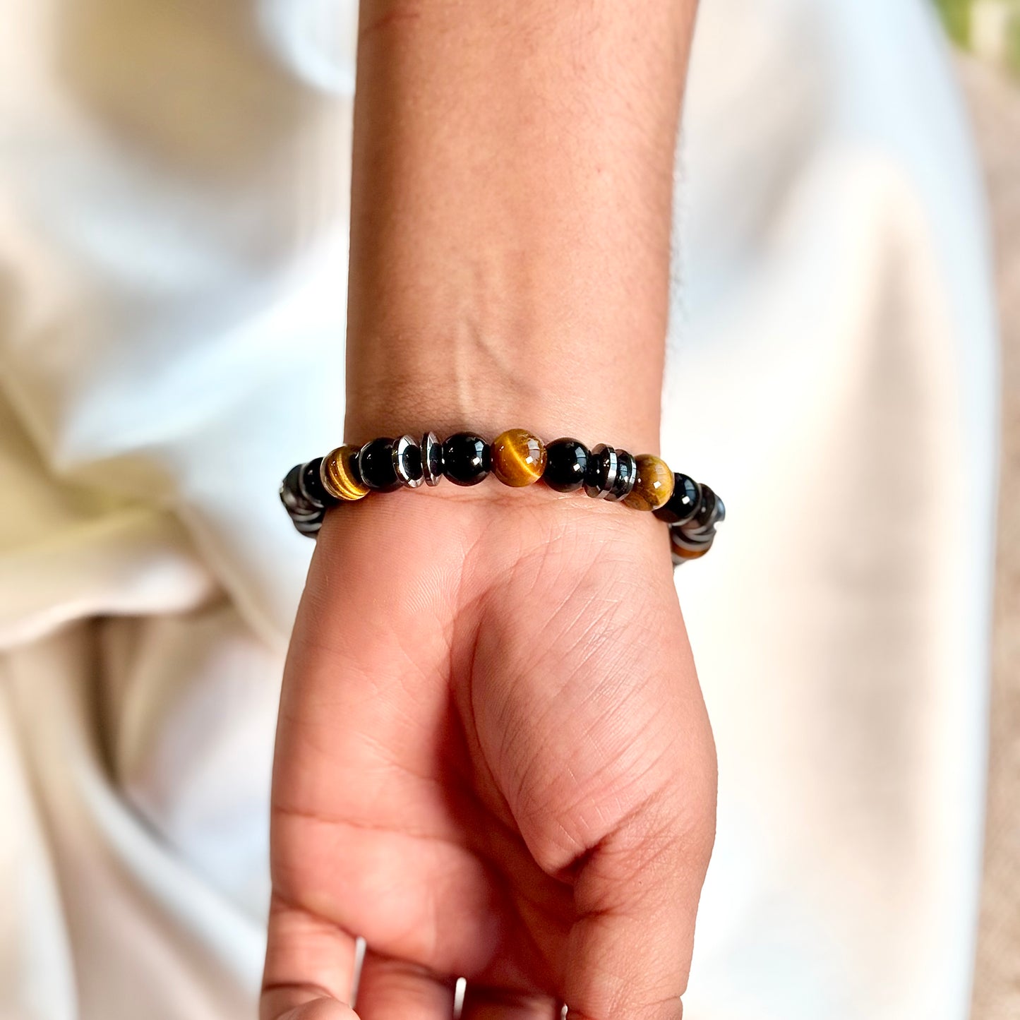 Fusion Bead Bracelet – Hematite, Black Obsidian & Tiger’s Eye