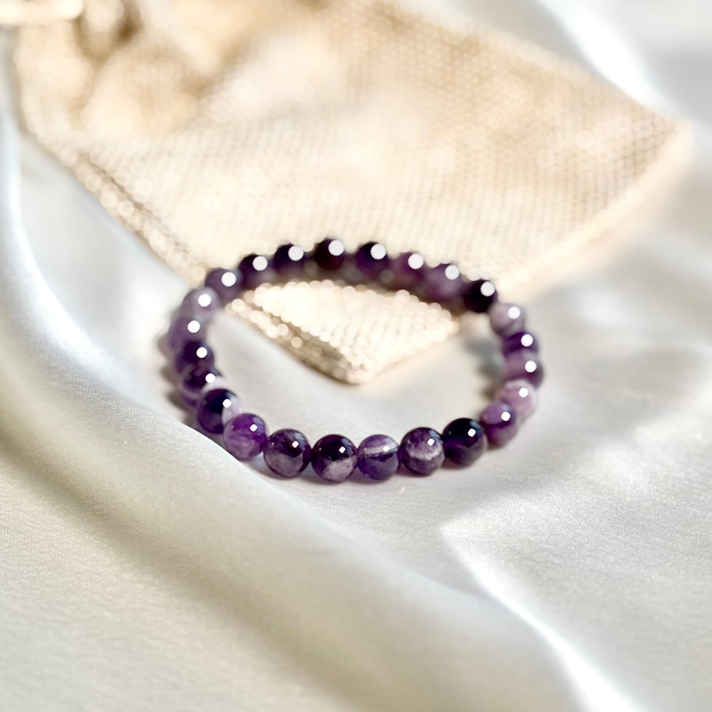 Dream Amethyst Round Bead Bracelet – 8mm