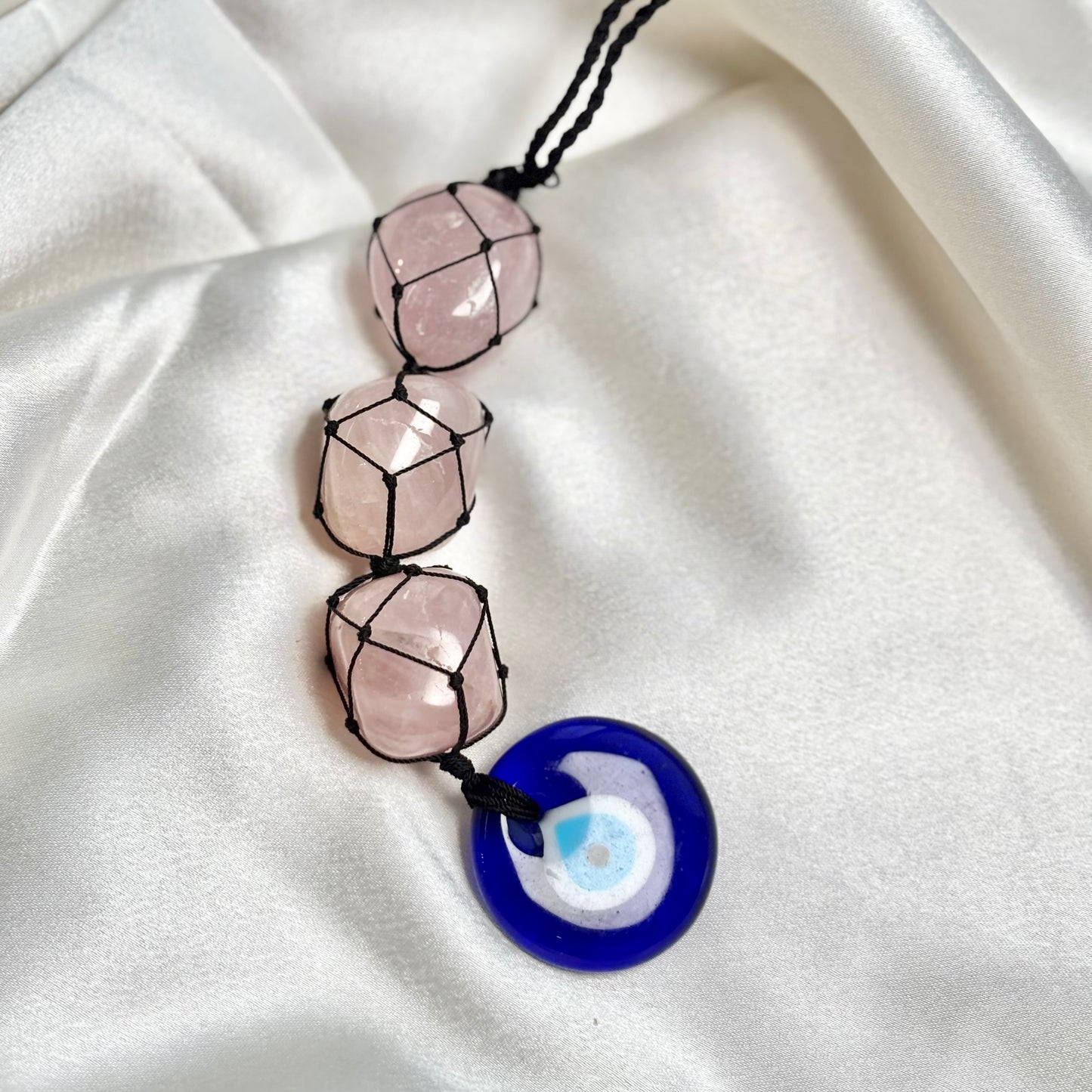 Rose Quartz Tumble Dangler with Evil Eye Charm