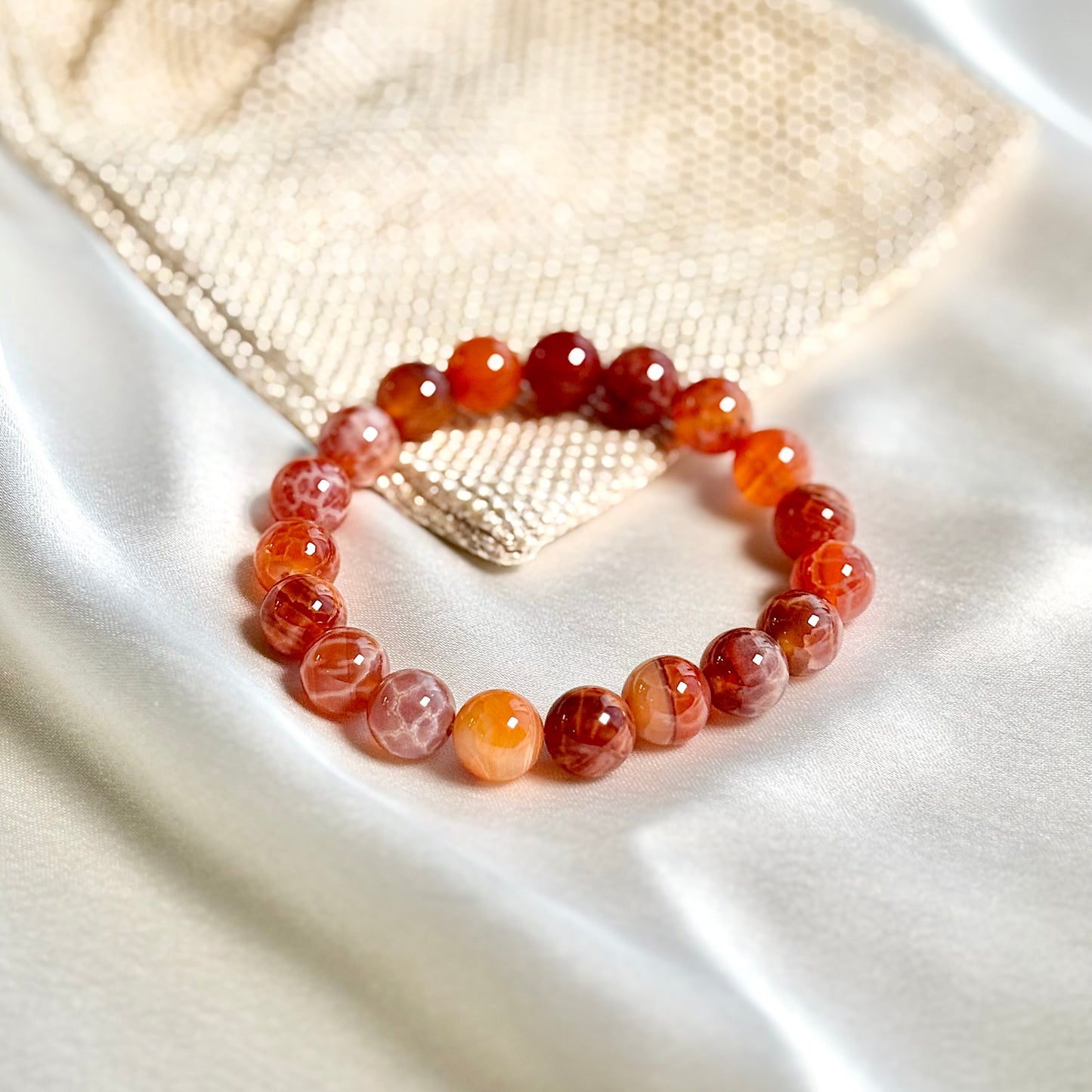 Fire Agate Round Bead Bracelet – 10mm