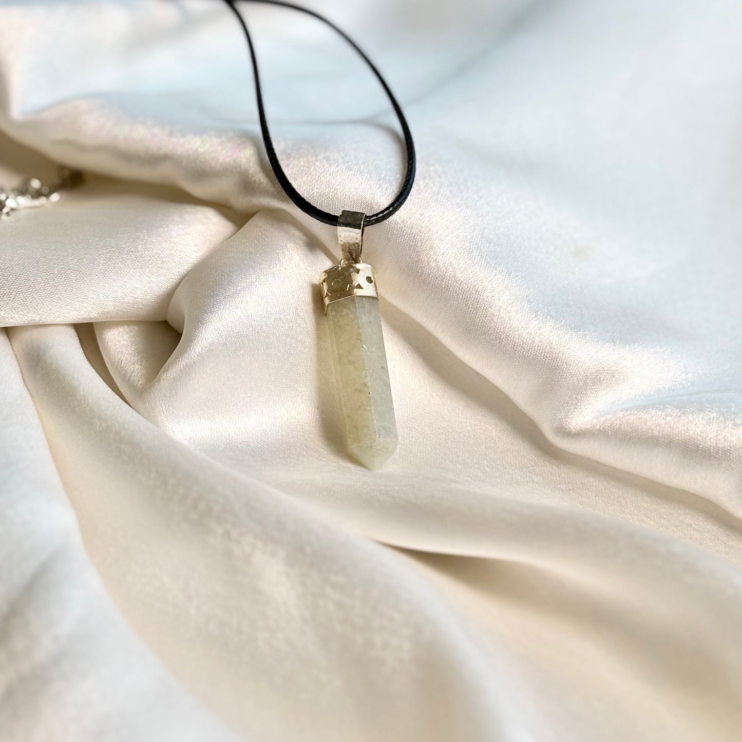 Green Aventurine Pencil Pendant with Black Cord
