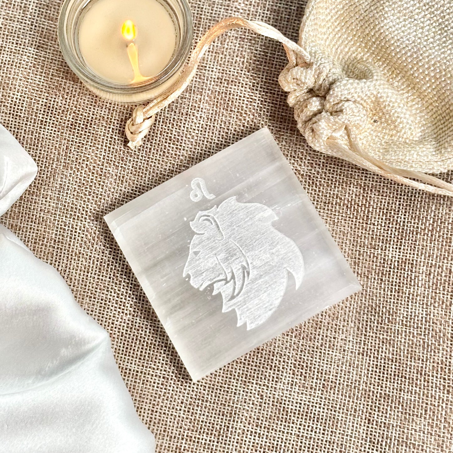 Leo Zodiac Selenite/Satin Spare Plate for Recharging Crystals