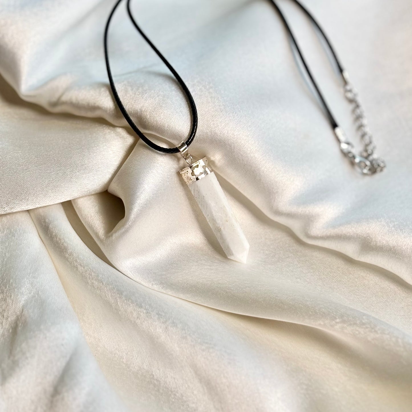 Scolecite Pencil Pendant with Black Cord