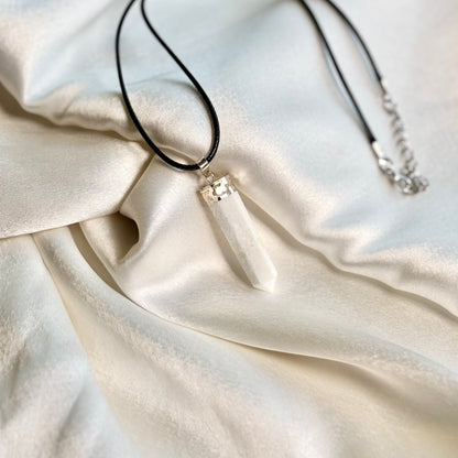 Scolecite Pencil Pendant with Black Cord