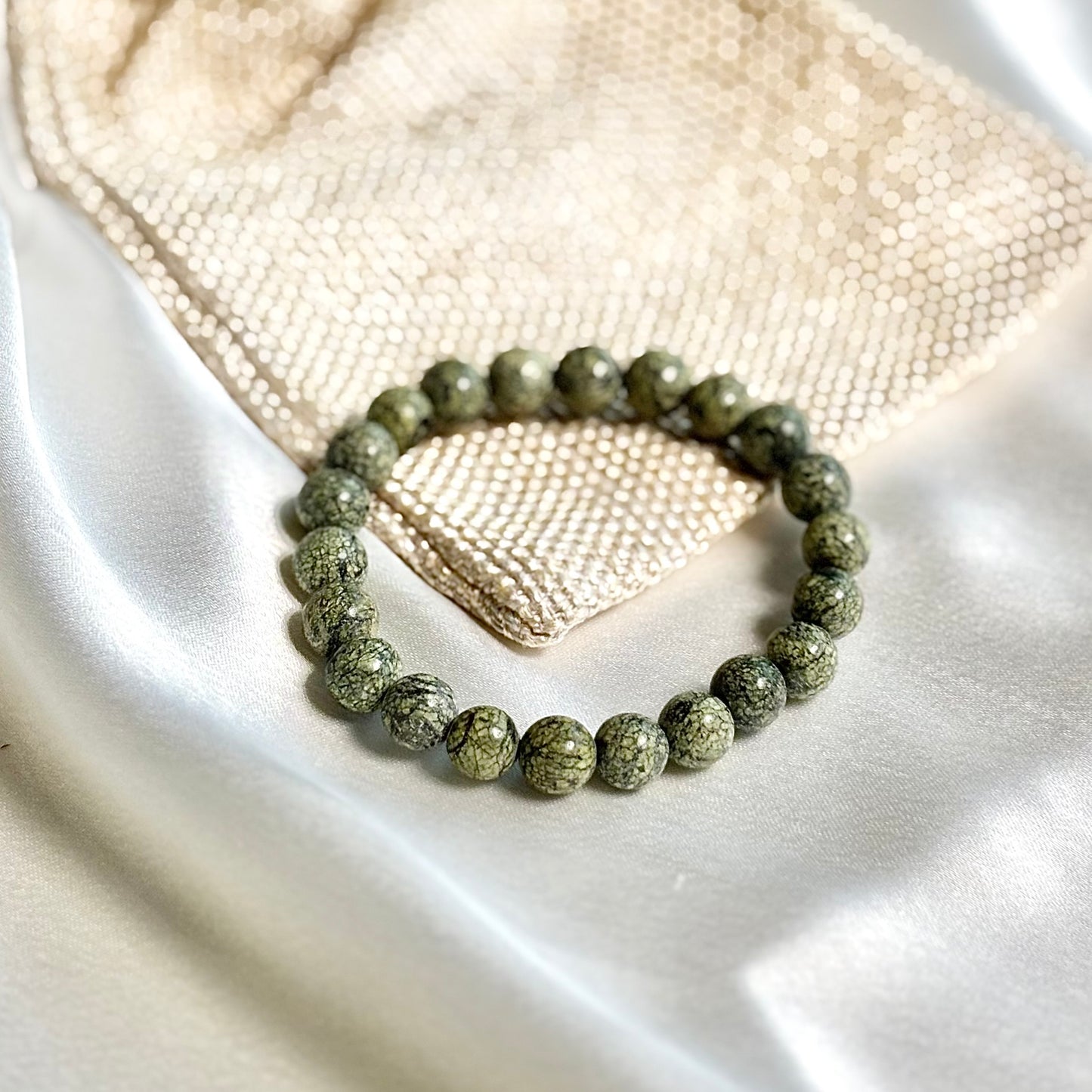 Green Spot Jasper Round Bead Bracelet – 8mm