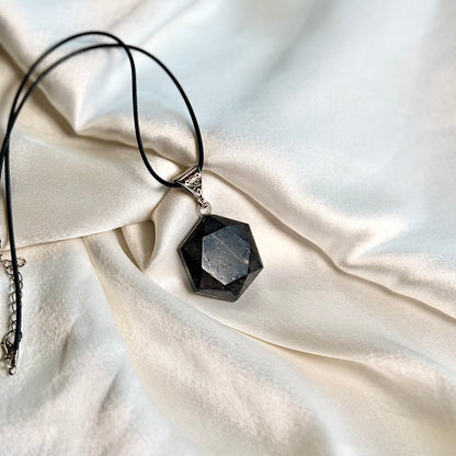Black Obsidian Hexagon Shaped Pendant with Black Cord