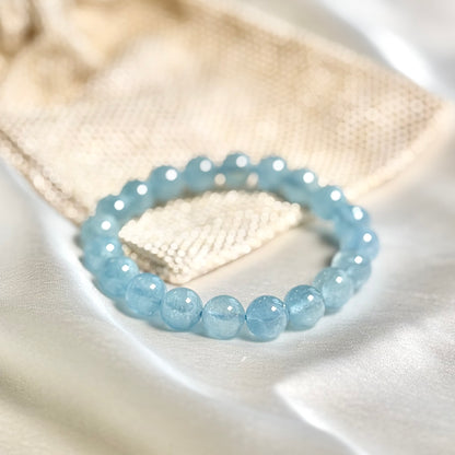 Superior Quality Aquamarine Round Bead Bracelet – 8mm