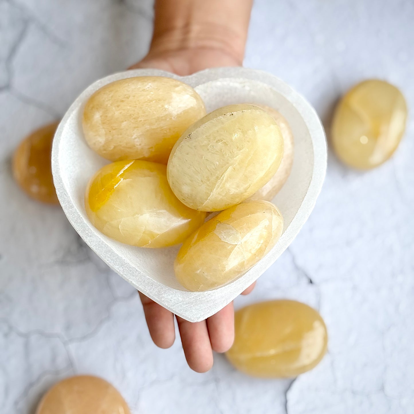 Yellow Calcite Palm Stone