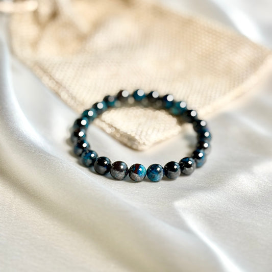 Azurite with Chrysocolla & Iron Round Bead Bracelet – 8mm
