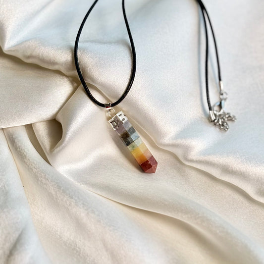 Seven Chakra Pencil Pendant with Black COrd