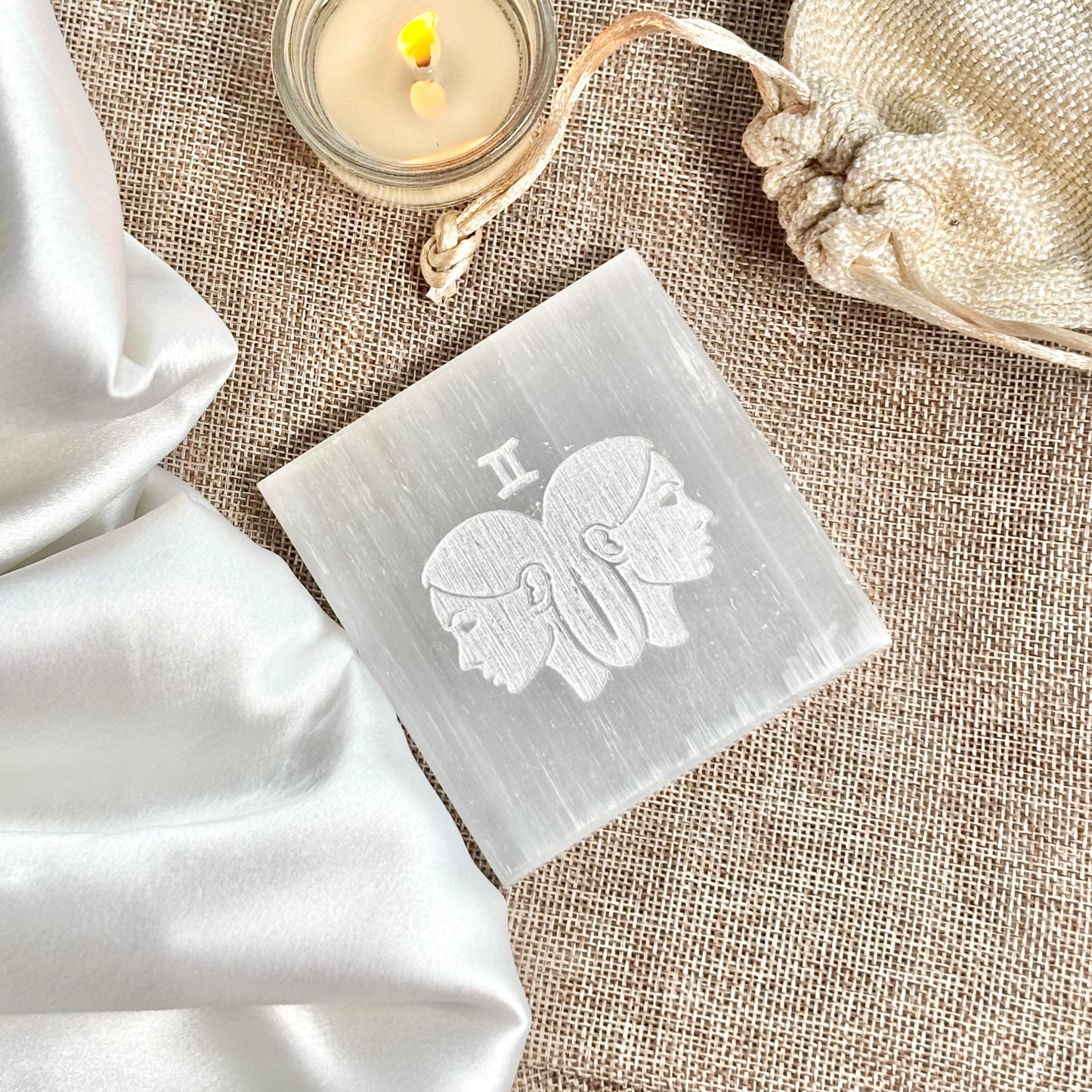 Gemini Zodiac Selenite/Satin Spare Plate for Recharging Crystals