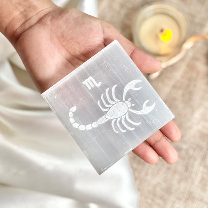 Scorpio Zodiac Selenite/Satin Spare Plate for Recharging Crystals