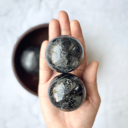 Black Tourmaline with Mica Inclusion Sphere