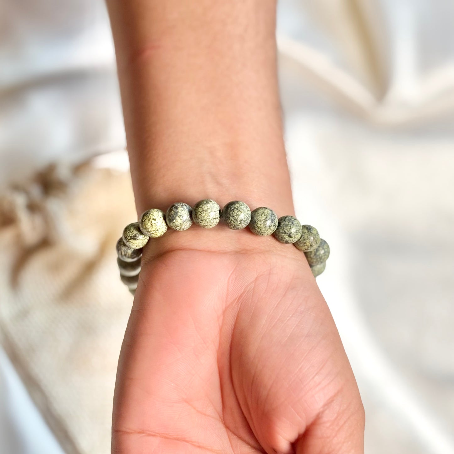 Green Spot Jasper Round Bead Bracelet – 8mm