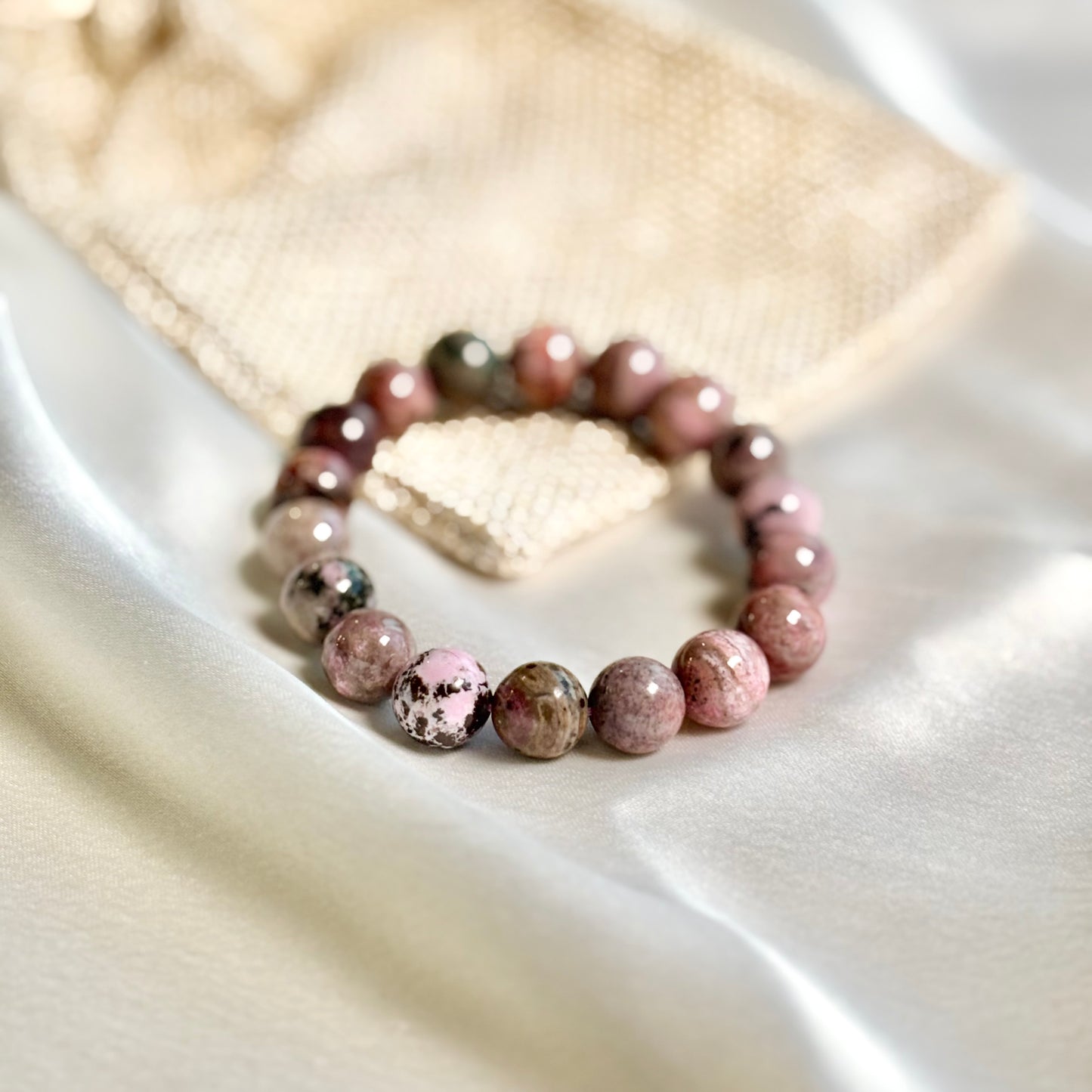 Rhodonite with Su Fluorite Inclusion Bead Bracelet - 12mm