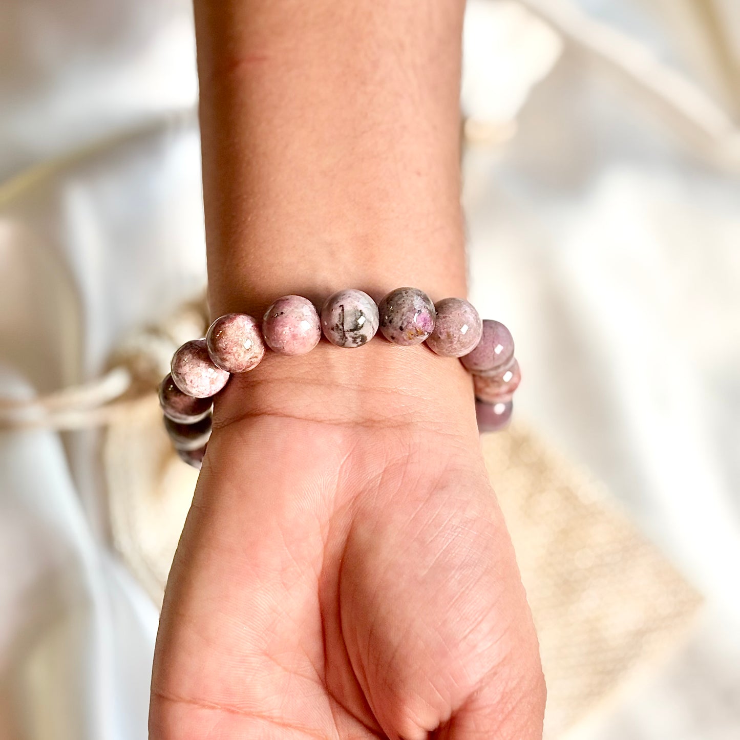 Rhodonite with Su Fluorite Inclusion Bead Bracelet - 12mm