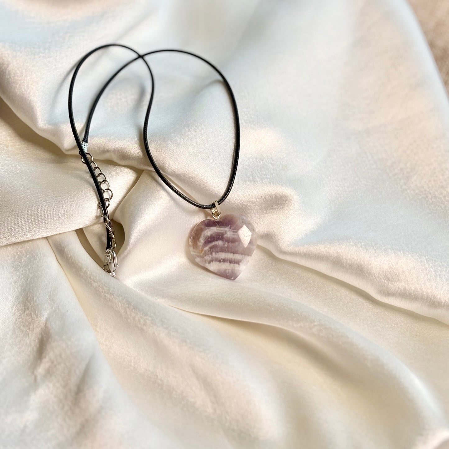 Amethyst Heart Pendant with Black Cord