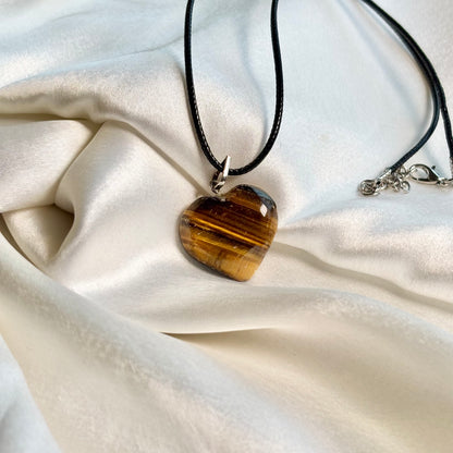Tigers eye Heart Pendant with Black Cord