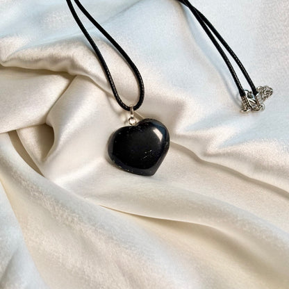Black Obsidian Heart Pendant with Black Cord