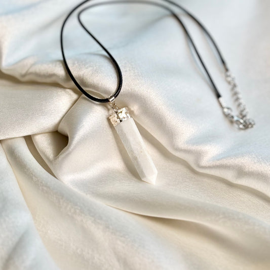 Scolecite Pencil Pendant with Black Cord