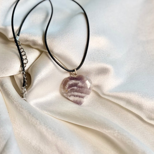 Amethyst Heart Pendant with Black Cord
