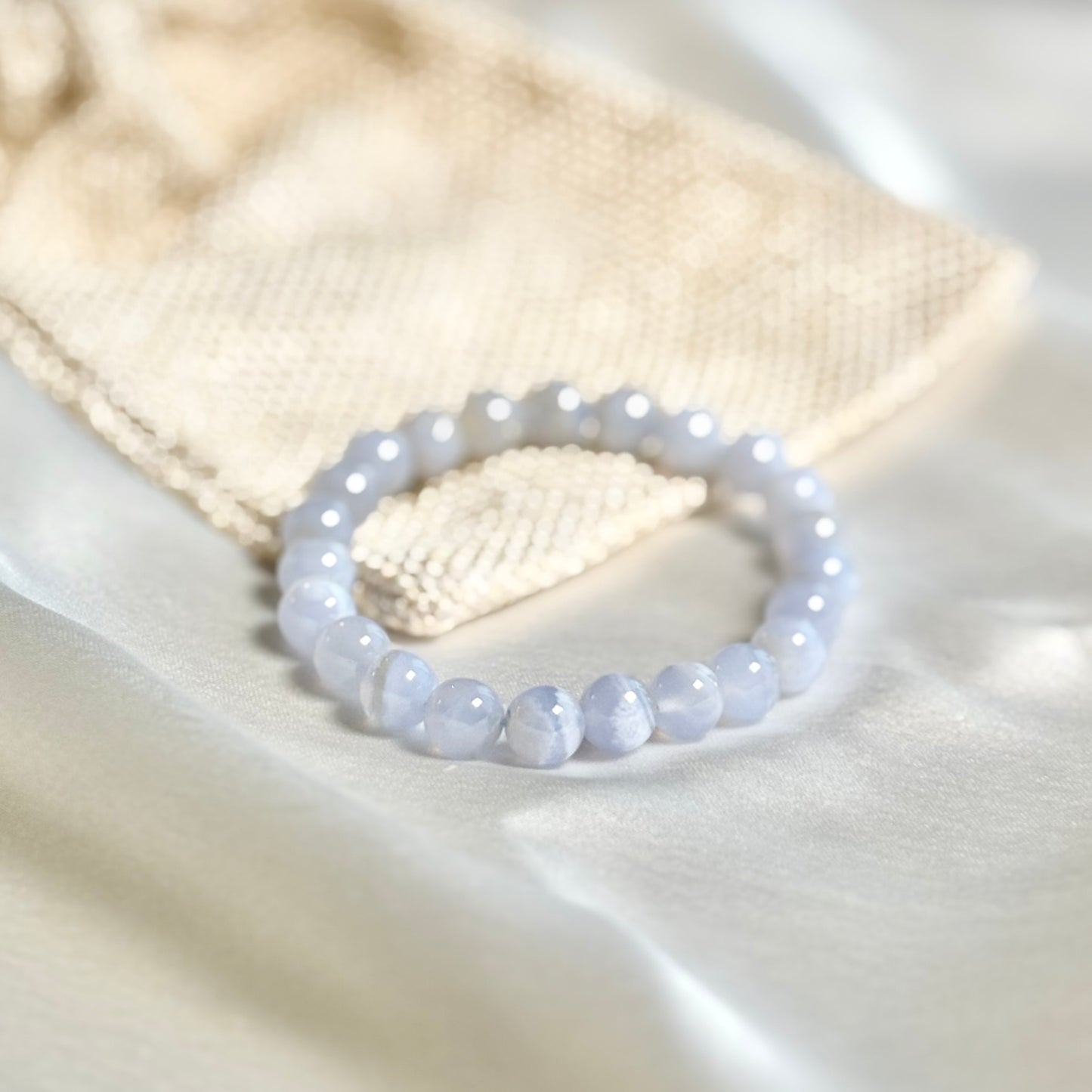 Superior Quality Blue Lace Agate Round Bead Bracelet - 8mm