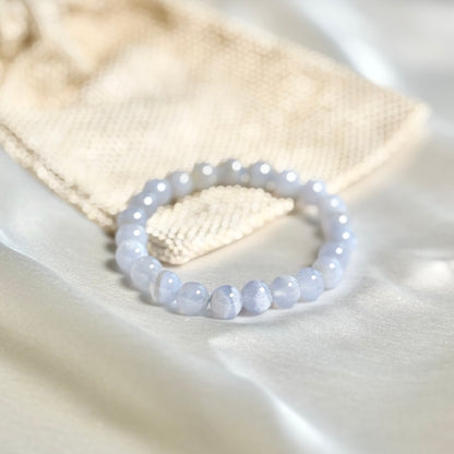 Superior Quality Blue Lace Agate Round Bead Bracelet - 8mm