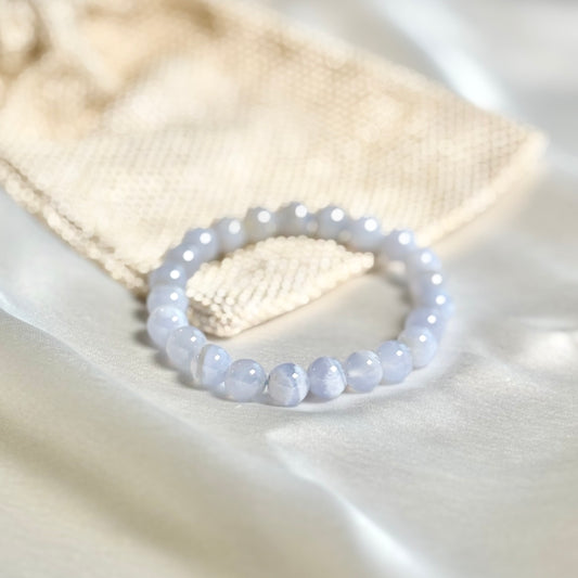 Superior Quality Blue Lace Agate Round Bead Bracelet - 8mm