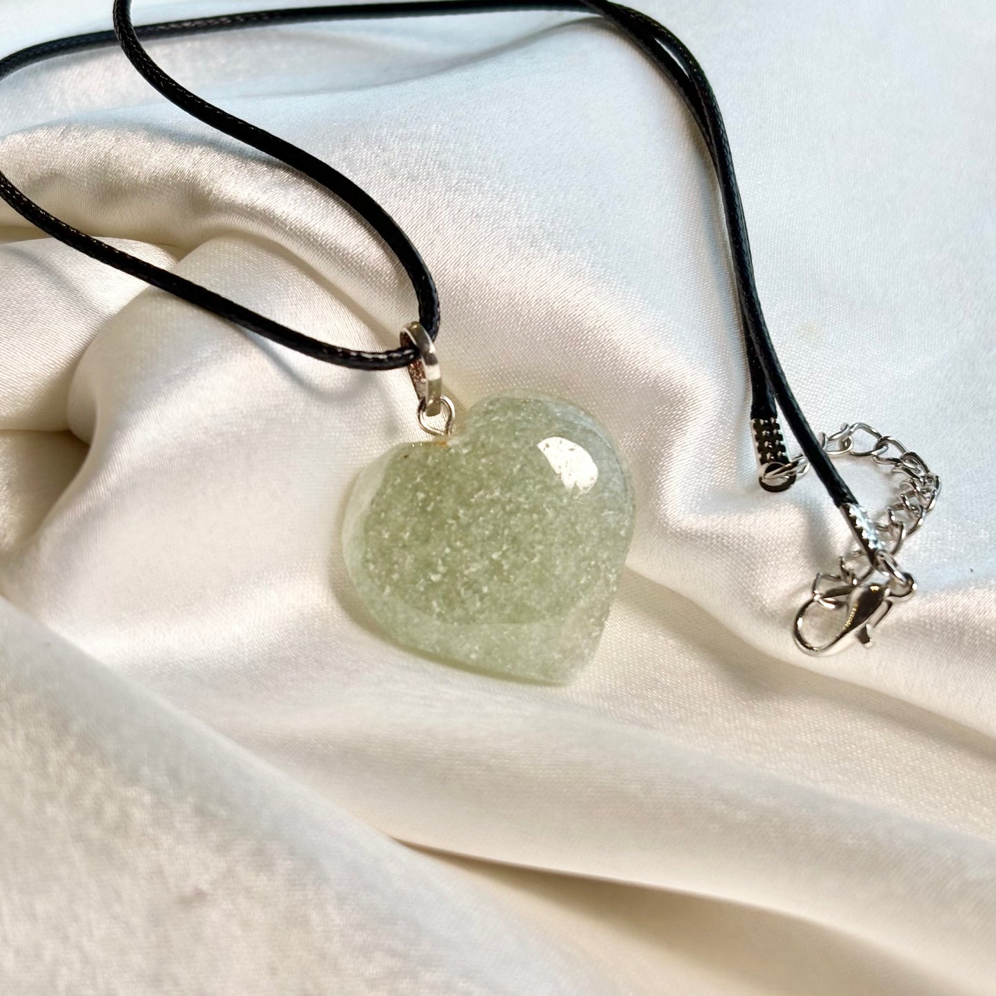 Green Aventurine Heart Pendant with Black Cord