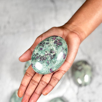 Ruby in Zoisite Palm Stone | Natural Polished Stone