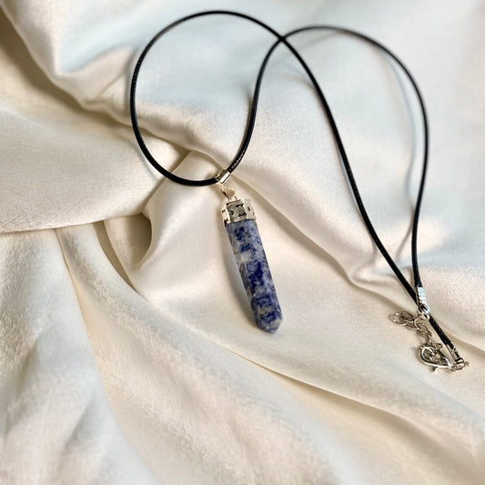 Lapis Lazuli Pencil Pendant with Black Cord