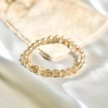 Golden Rutile Round Bead Bracelet (8mm)