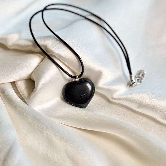 Black Obsidian Heart Pendant with Black Cord