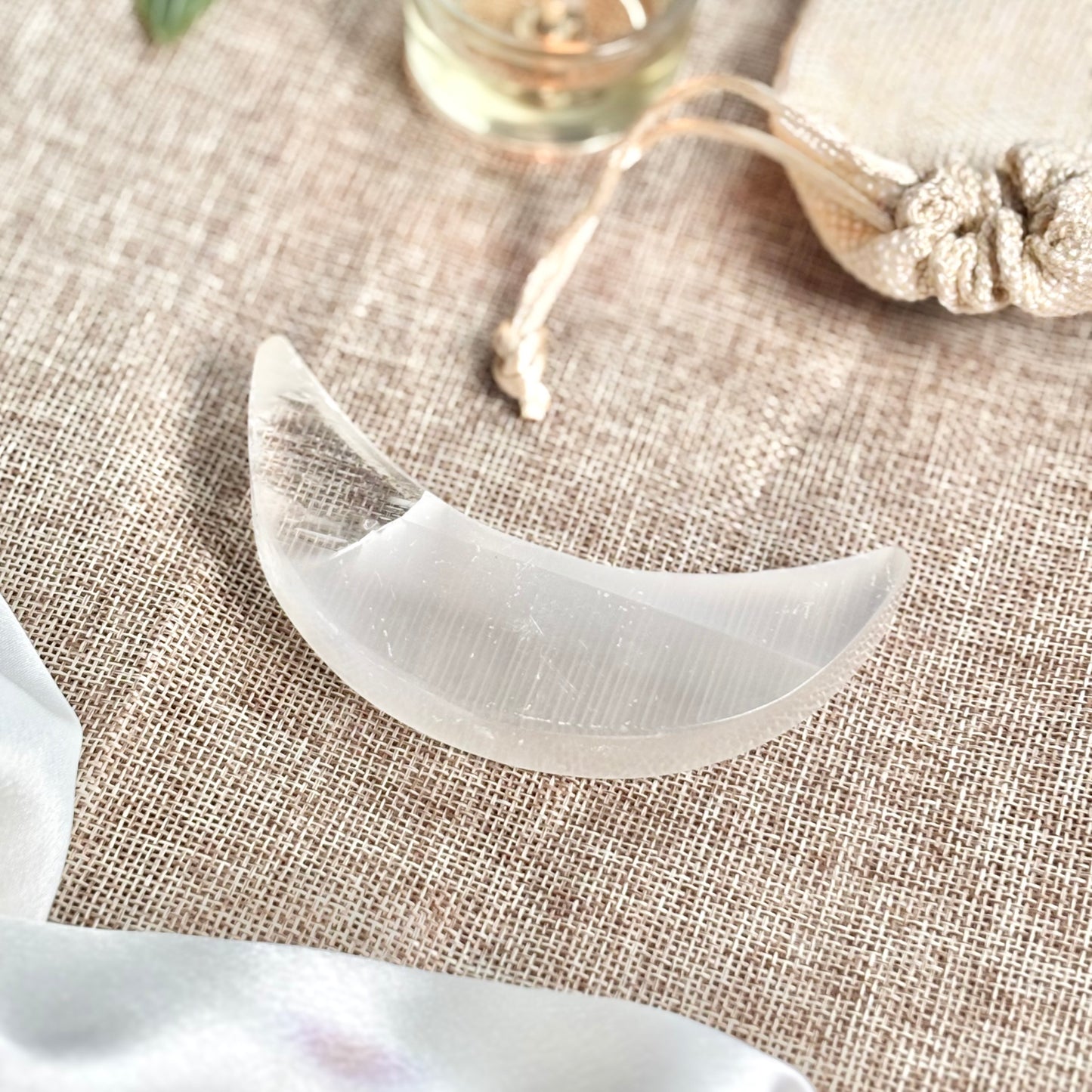 Selenite/Satin Spar Crescent Moon Carving